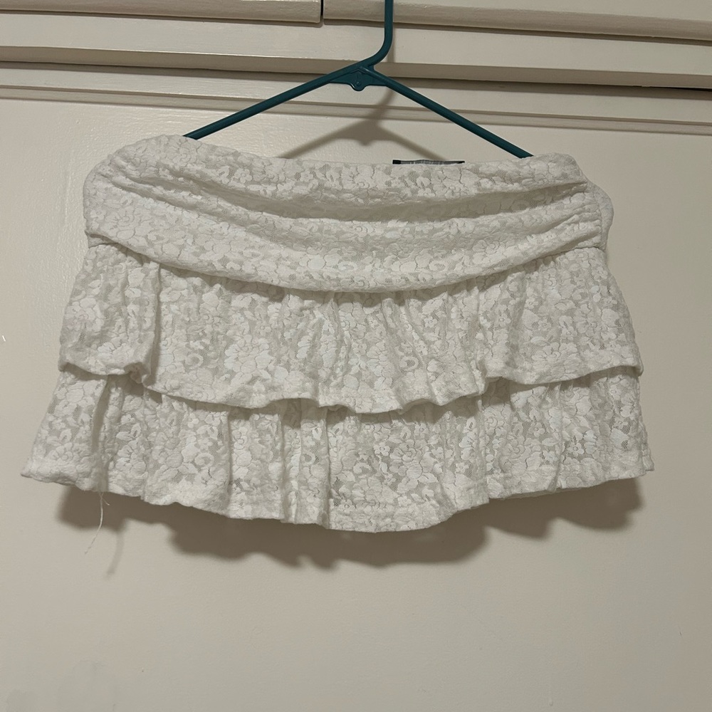 Ruched Floral Lace Knit Layered Mini Skort
